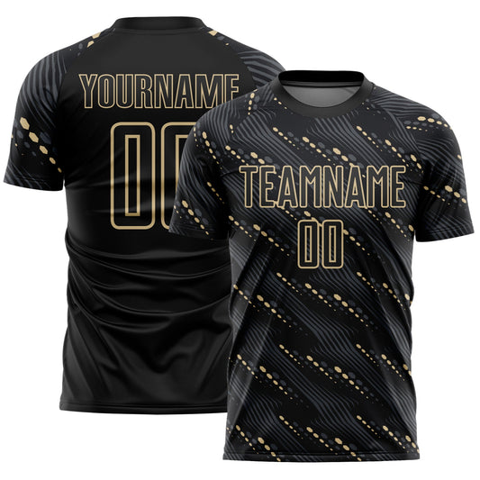 Custom Black Vegas Gold Slant Lines Sports Sublimation Soccer Uniform Jersey - Main View