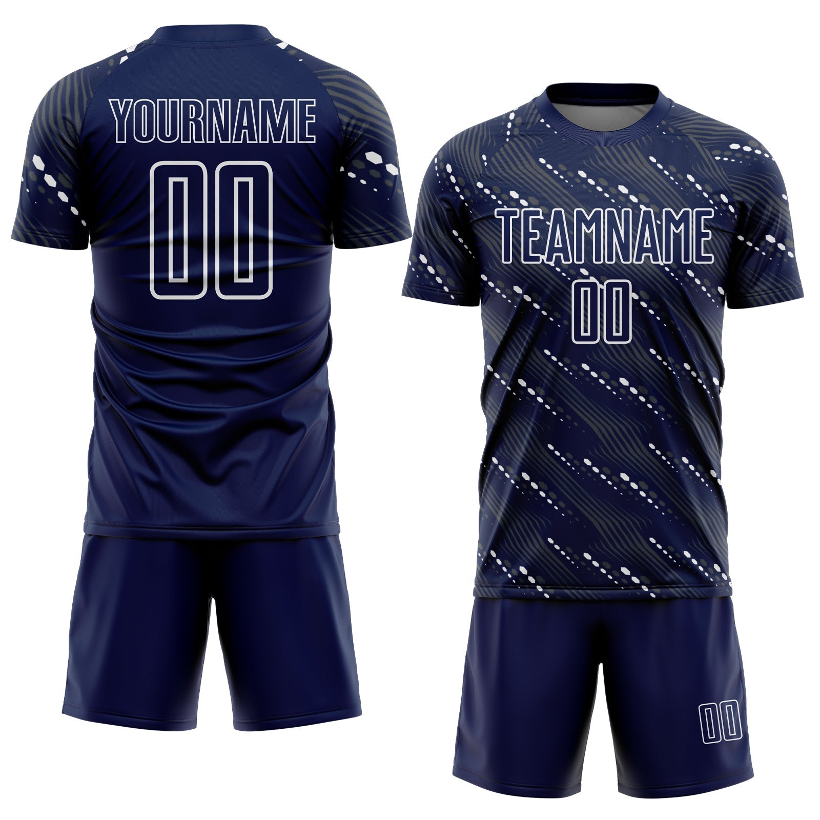 Custom Navy White Slant Lines Sports Sublimation Soccer Uniform Jersey view 2