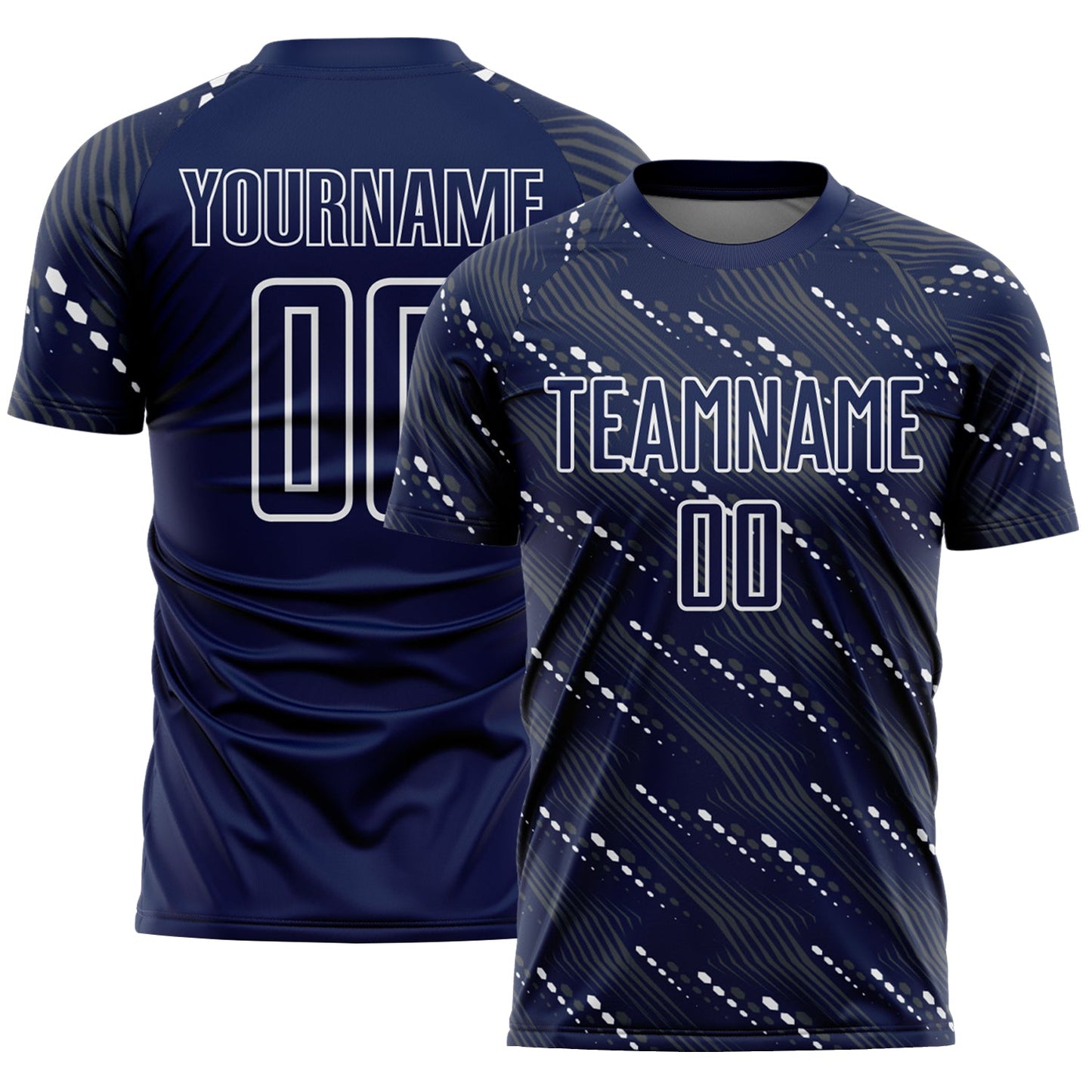 Custom Navy White Slant Lines Sports Sublimation Soccer Uniform Jersey - Main View