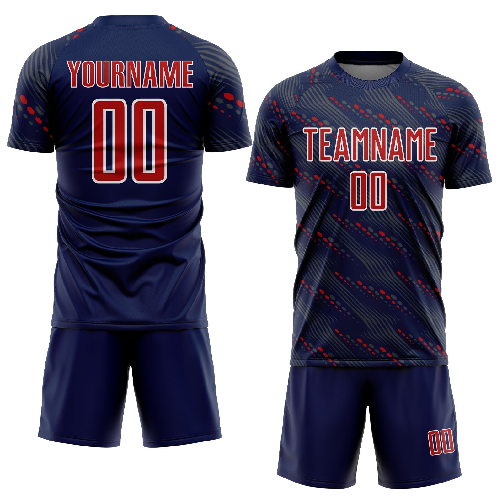 Custom Navy Red-White Slant Lines Sports Sublimation Soccer Uniform Jersey view 2