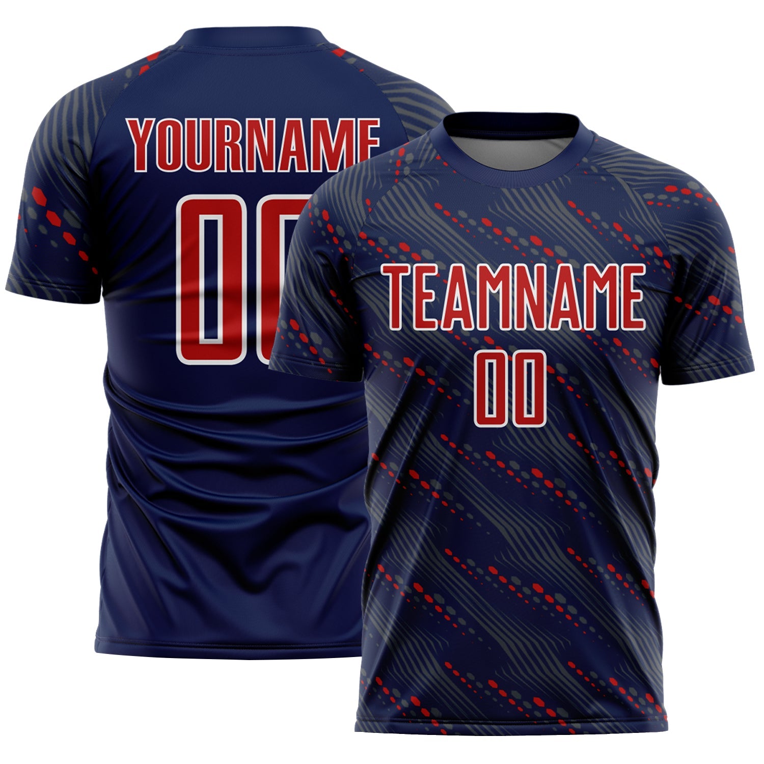 Custom Navy Red-White Slant Lines Sports Sublimation Soccer Uniform Jersey - Main View