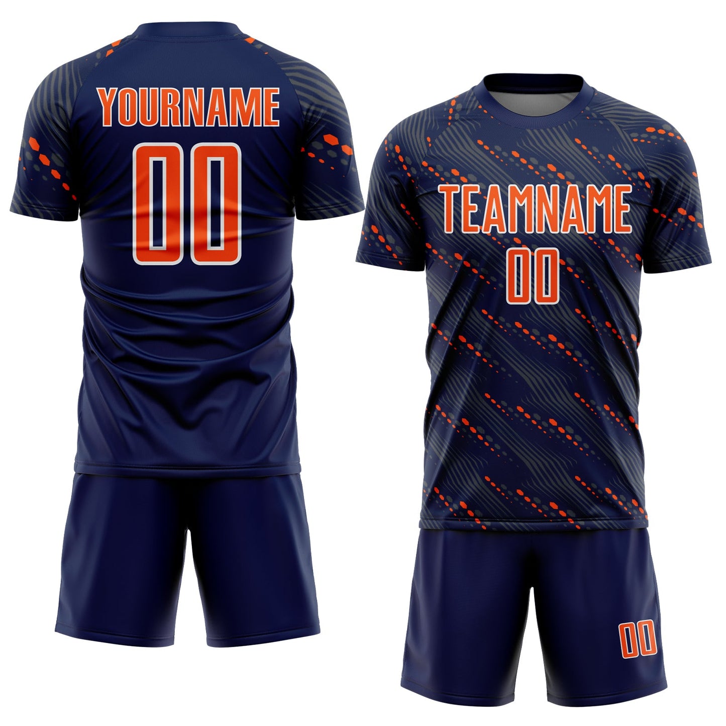 Custom Navy Orange-White Slant Lines Sports Sublimation Soccer Uniform Jersey view 2