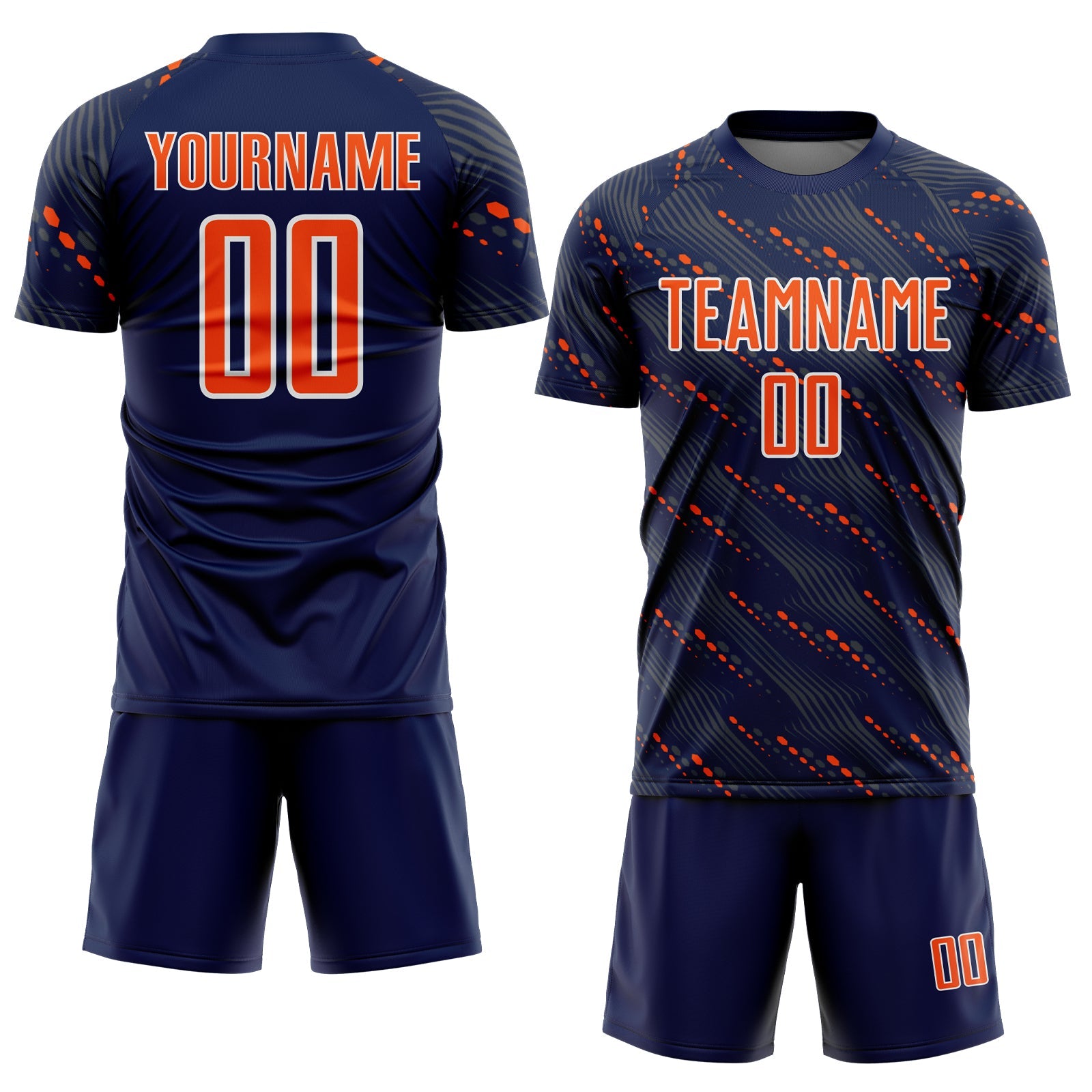 Custom Navy Orange-White Slant Lines Sports Sublimation Soccer Uniform Jersey view 2