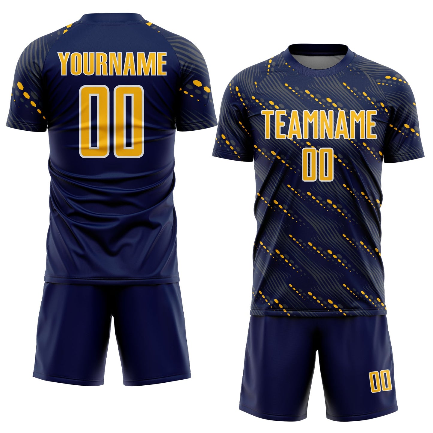 Custom Navy Gold-White Slant Lines Sports Sublimation Soccer Uniform Jersey view 2