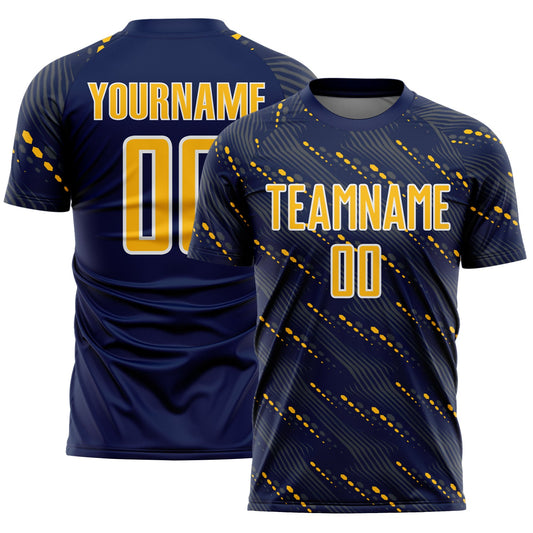 Custom Navy Gold-White Slant Lines Sports Sublimation Soccer Uniform Jersey - Main View