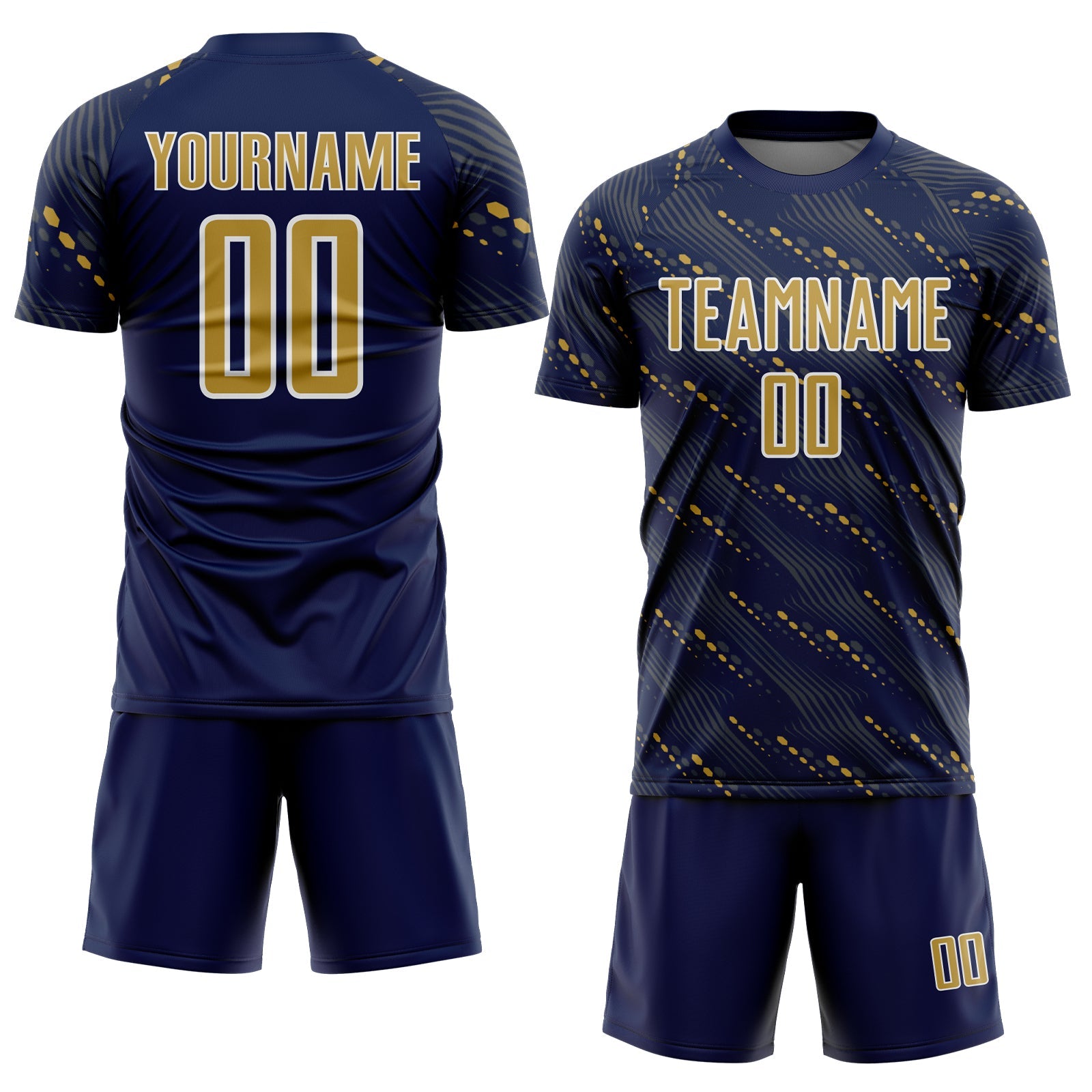 Custom Navy Old Gold-White Slant Lines Sports Sublimation Soccer Uniform Jersey view 2