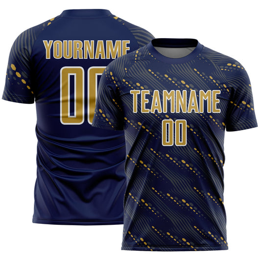 Custom Navy Old Gold-White Slant Lines Sports Sublimation Soccer Uniform Jersey - Main View