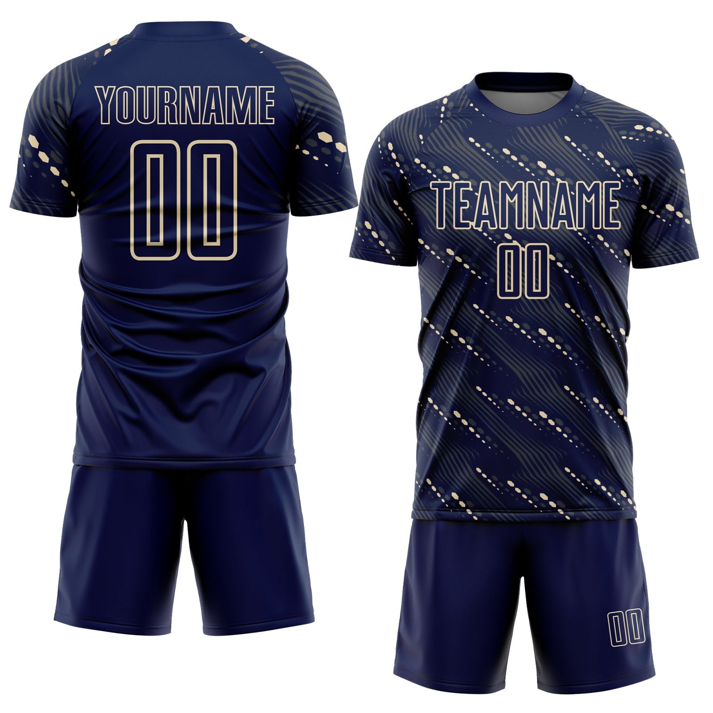 Custom Navy Cream Slant Lines Sports Sublimation Soccer Uniform Jersey view 2