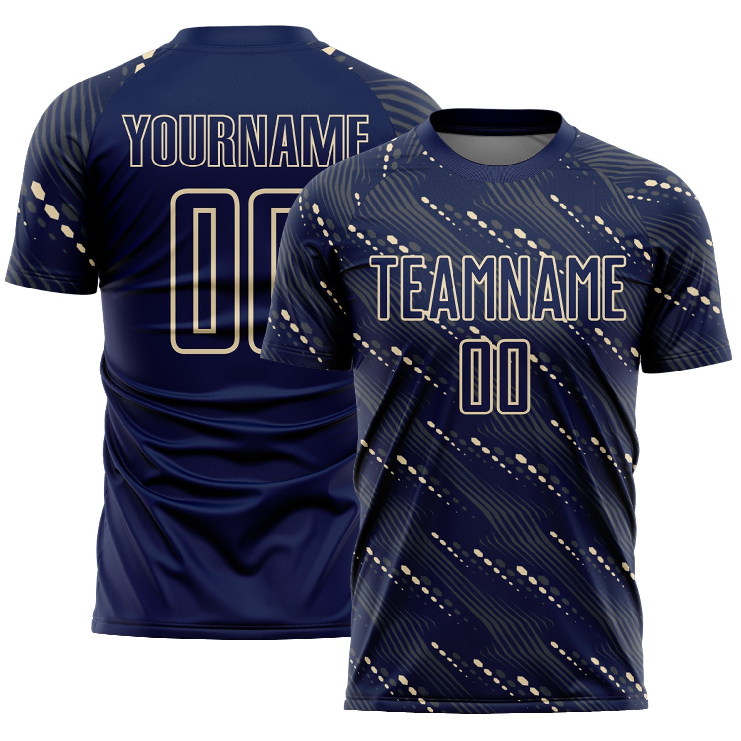 Custom Navy Cream Slant Lines Sports Sublimation Soccer Uniform Jersey - Main View