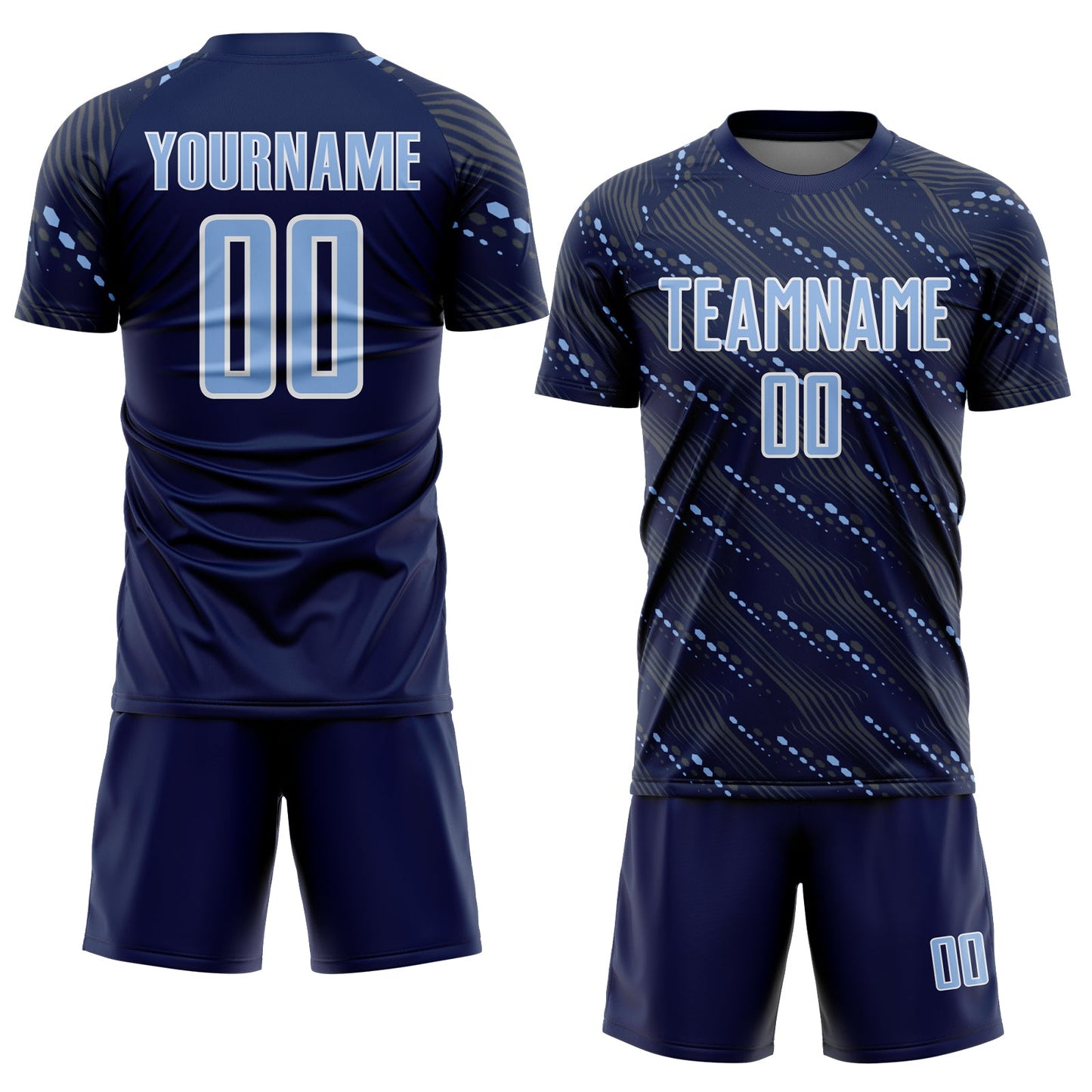 Custom Navy Light Blue-White Slant Lines Sports Sublimation Soccer Uniform Jersey view 2