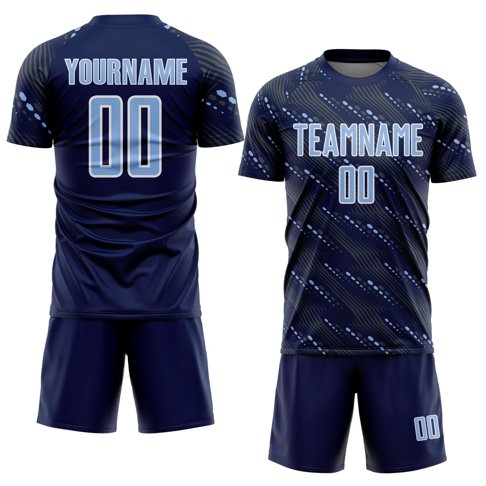 Custom Navy Light Blue-White Slant Lines Sports Sublimation Soccer Uniform Jersey view 2