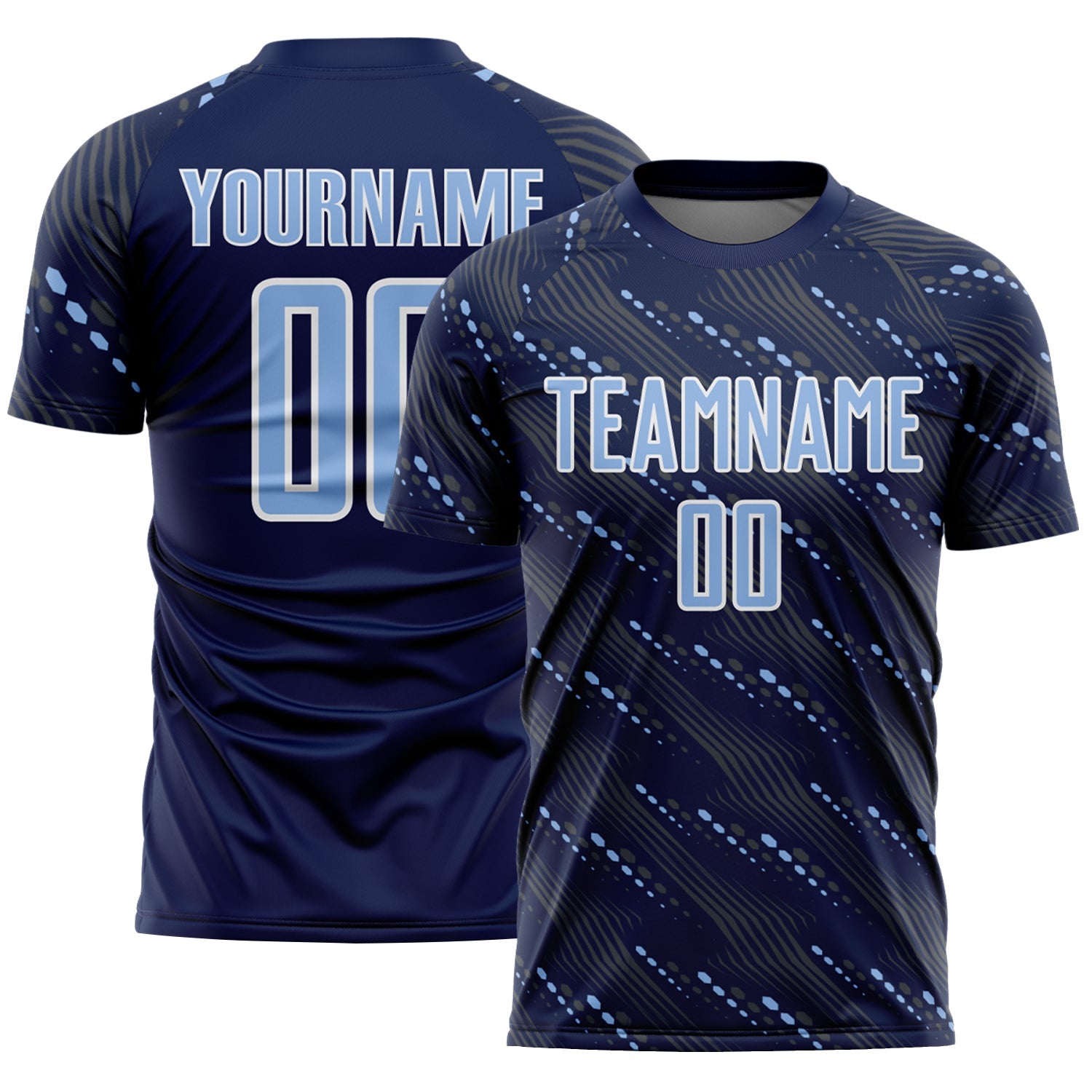 Custom Navy Light Blue-White Slant Lines Sports Sublimation Soccer Uniform Jersey - Main View