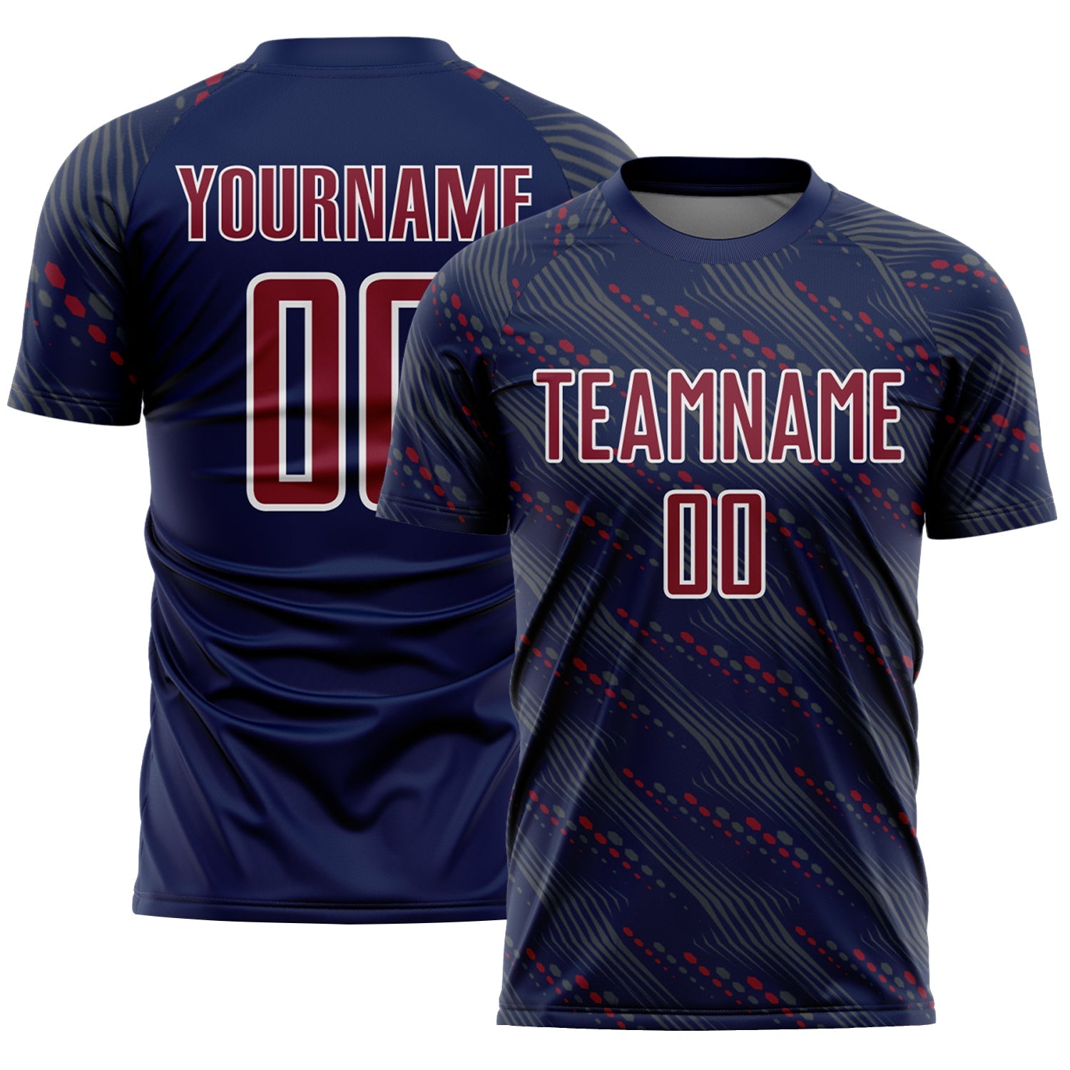 Custom Navy Crimson-White Slant Lines Sports Sublimation Soccer Uniform Jersey - Main View