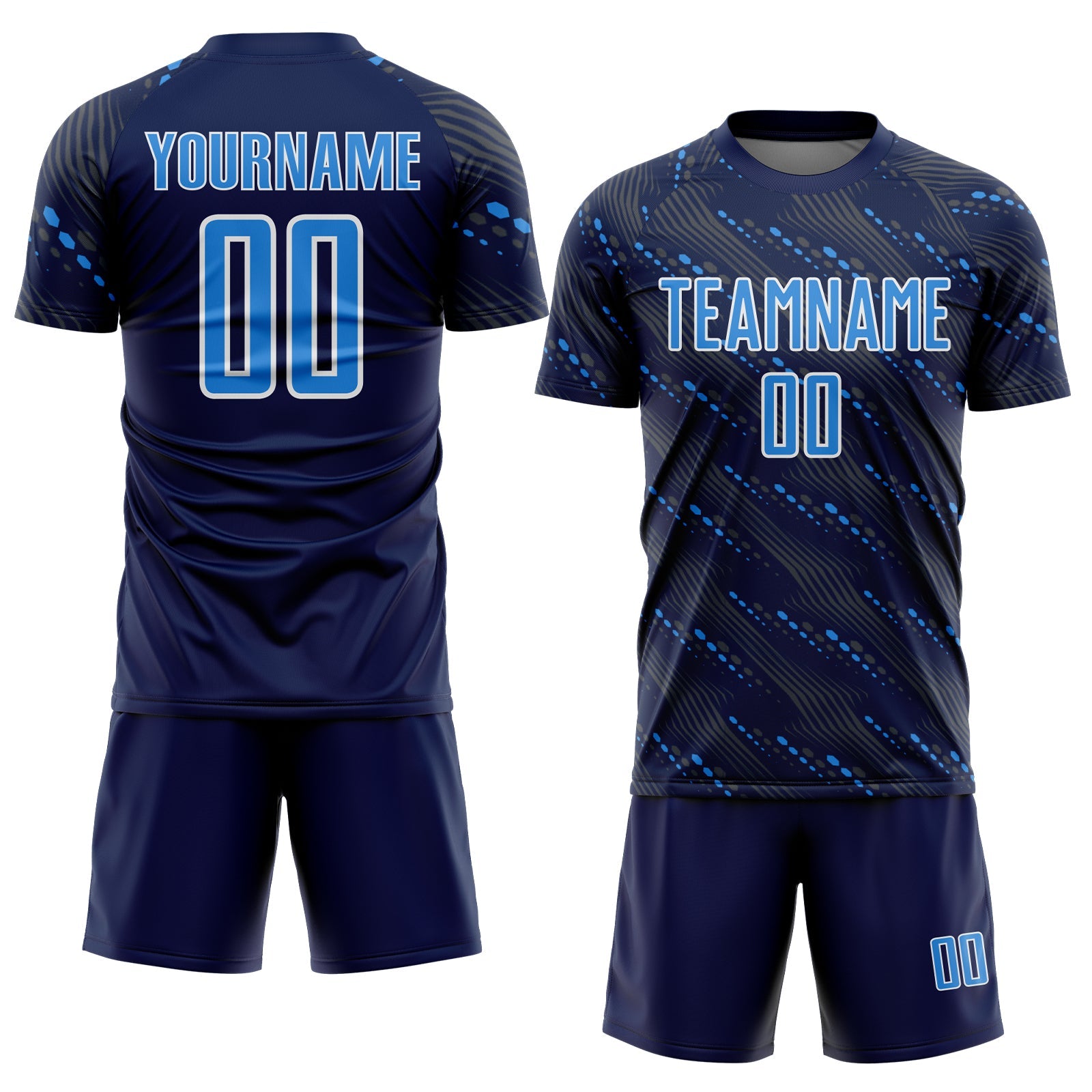 Custom Navy Powder Blue-White Slant Lines Sports Sublimation Soccer Uniform Jersey view 2