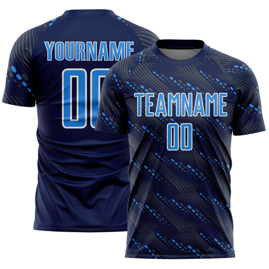 Custom Navy Powder Blue-White Slant Lines Sports Sublimation Soccer Uniform Jersey - Main View