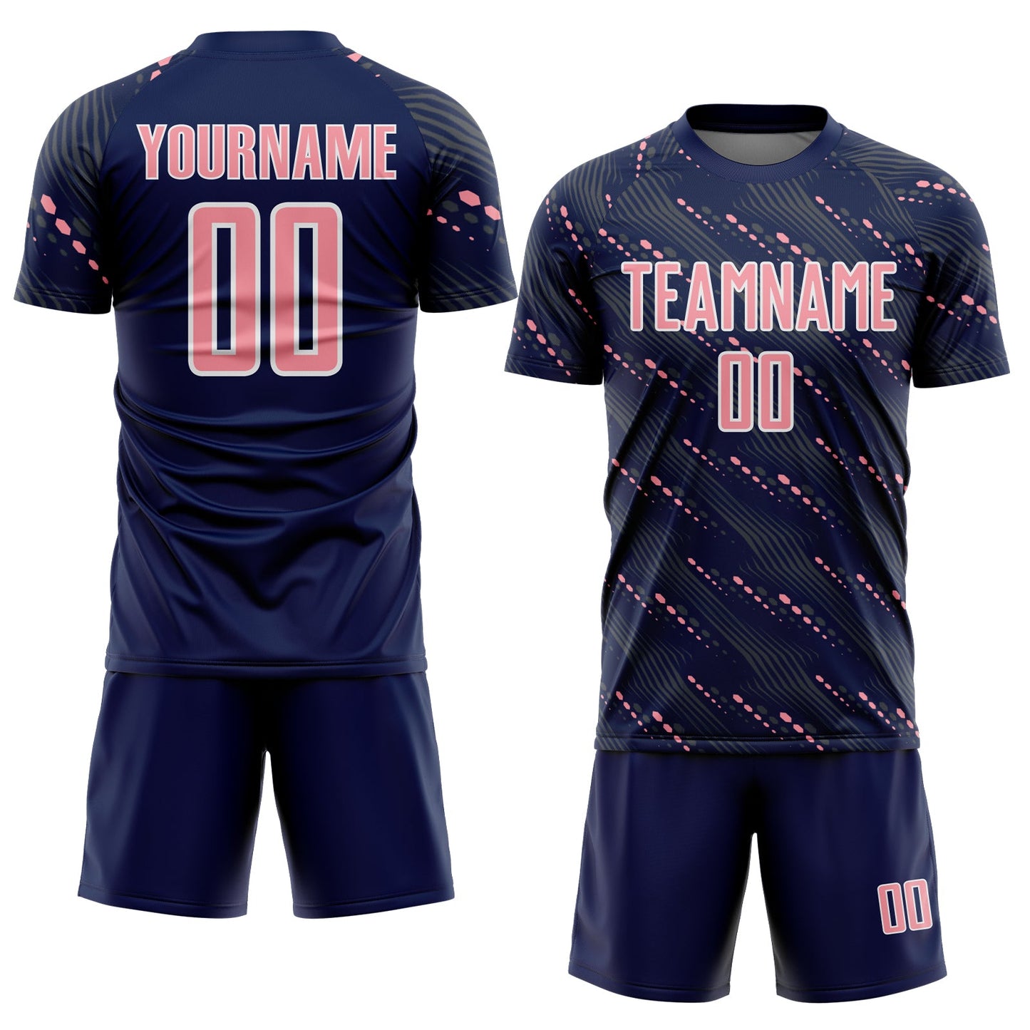 Custom Navy Medium Pink-White Slant Lines Sports Sublimation Soccer Uniform Jersey view 2