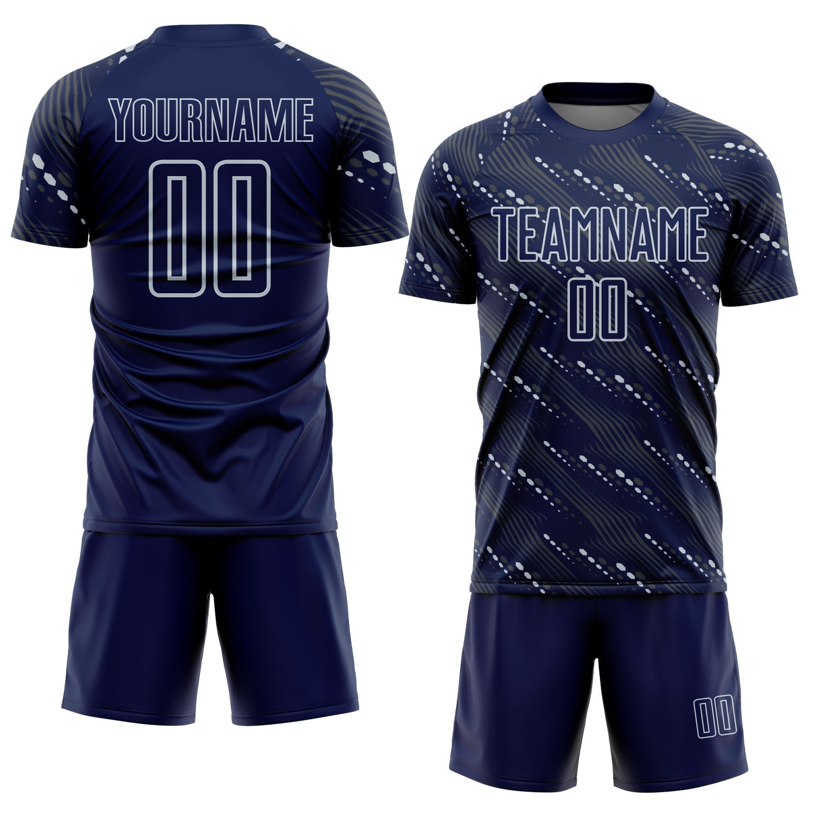 Custom Navy Silver Slant Lines Sports Sublimation Soccer Uniform Jersey view 2