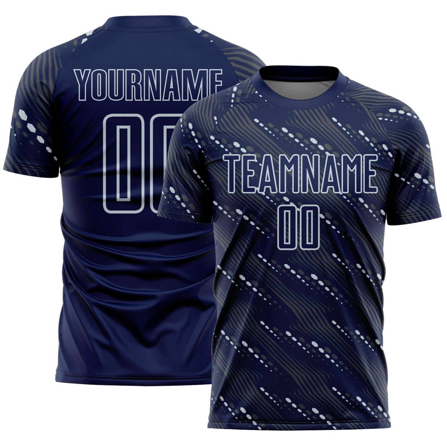 Custom Navy Silver Slant Lines Sports Sublimation Soccer Uniform Jersey - Main View