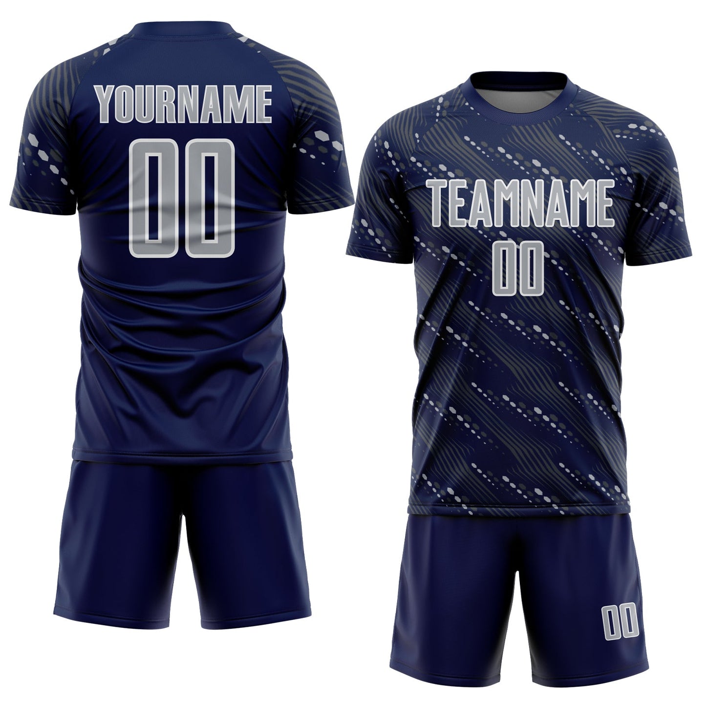 Custom Navy Gray-White Slant Lines Sports Sublimation Soccer Uniform Jersey view 2