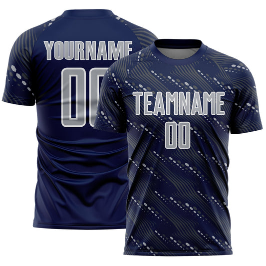 Custom Navy Gray-White Slant Lines Sports Sublimation Soccer Uniform Jersey - Main View
