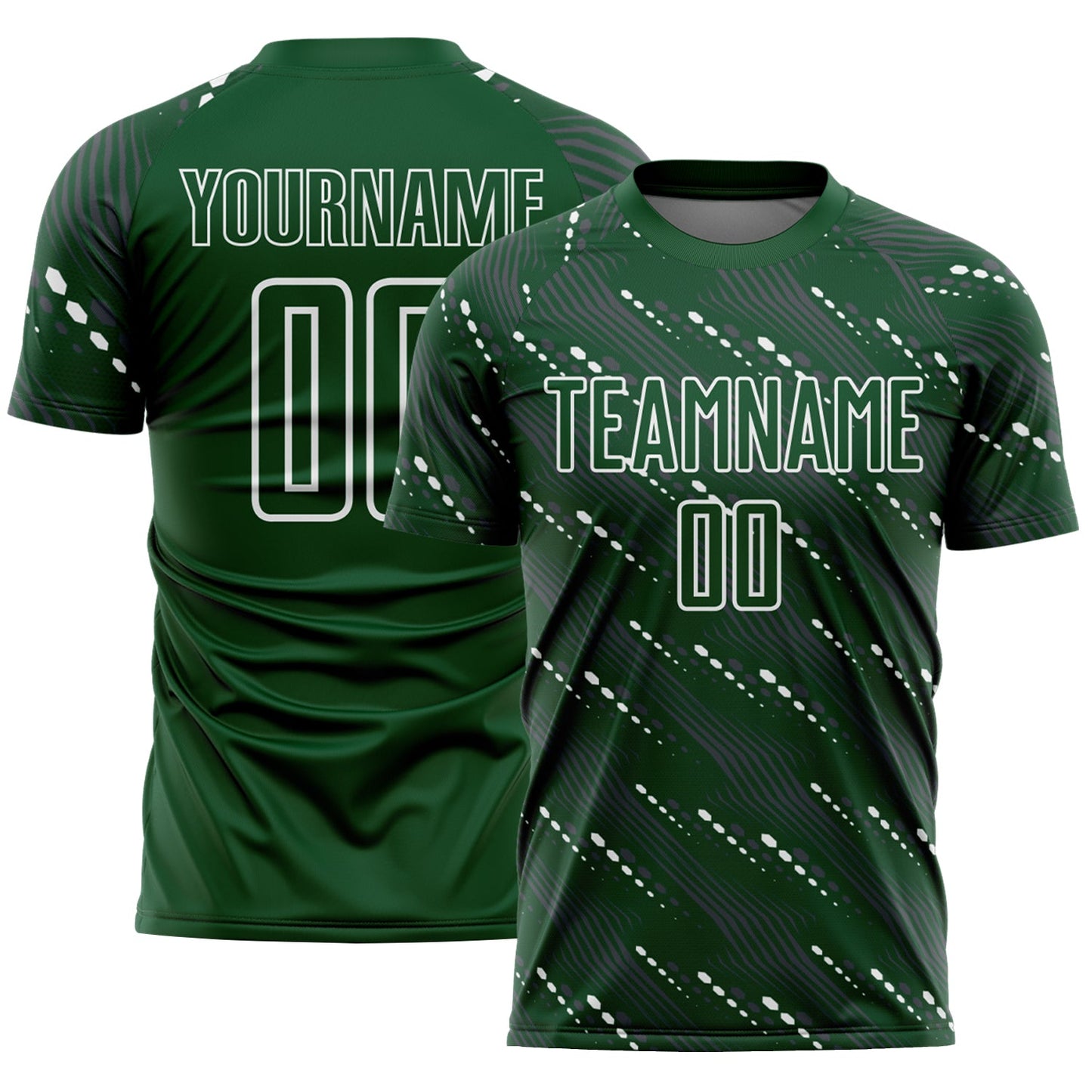 Custom Green White Slant Lines Sports Sublimation Soccer Uniform Jersey - Main View