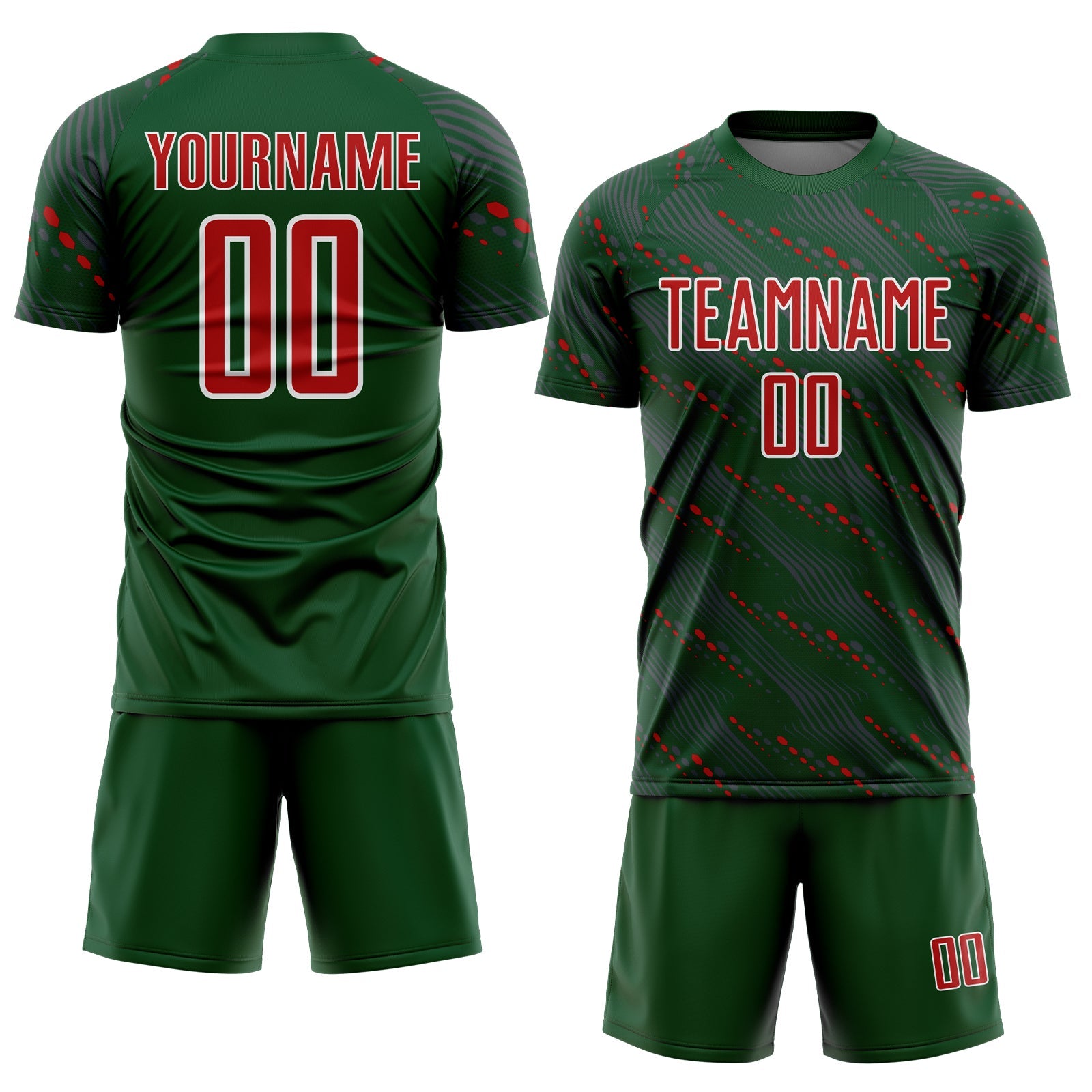Custom Green Red-White Slant Lines Sports Sublimation Soccer Uniform Jersey view 2