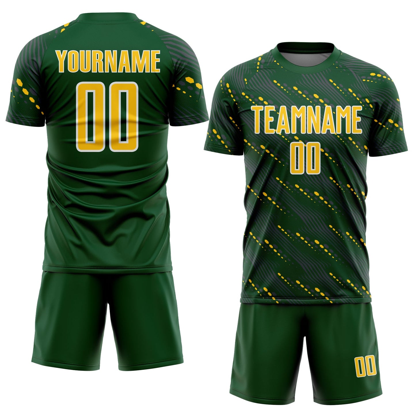 Custom Green Yellow-White Slant Lines Sports Sublimation Soccer Uniform Jersey view 2