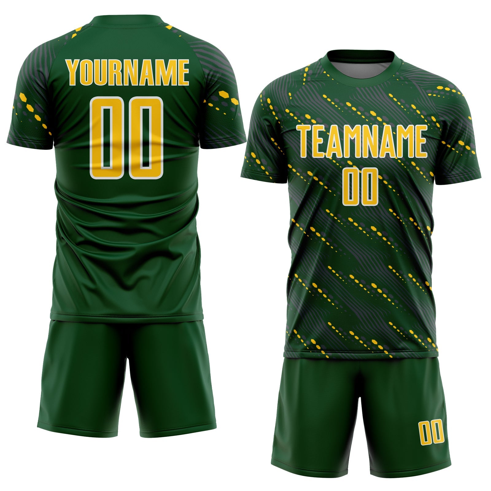Custom Green Yellow-White Slant Lines Sports Sublimation Soccer Uniform Jersey view 2