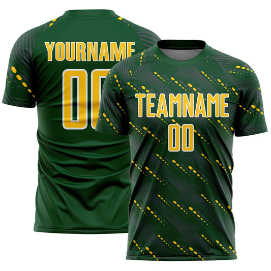 Custom Green Yellow-White Slant Lines Sports Sublimation Soccer Uniform Jersey - Main View