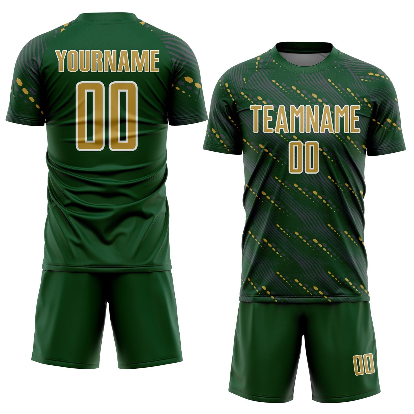 Custom Green Old Gold-White Slant Lines Sports Sublimation Soccer Uniform Jersey view 2