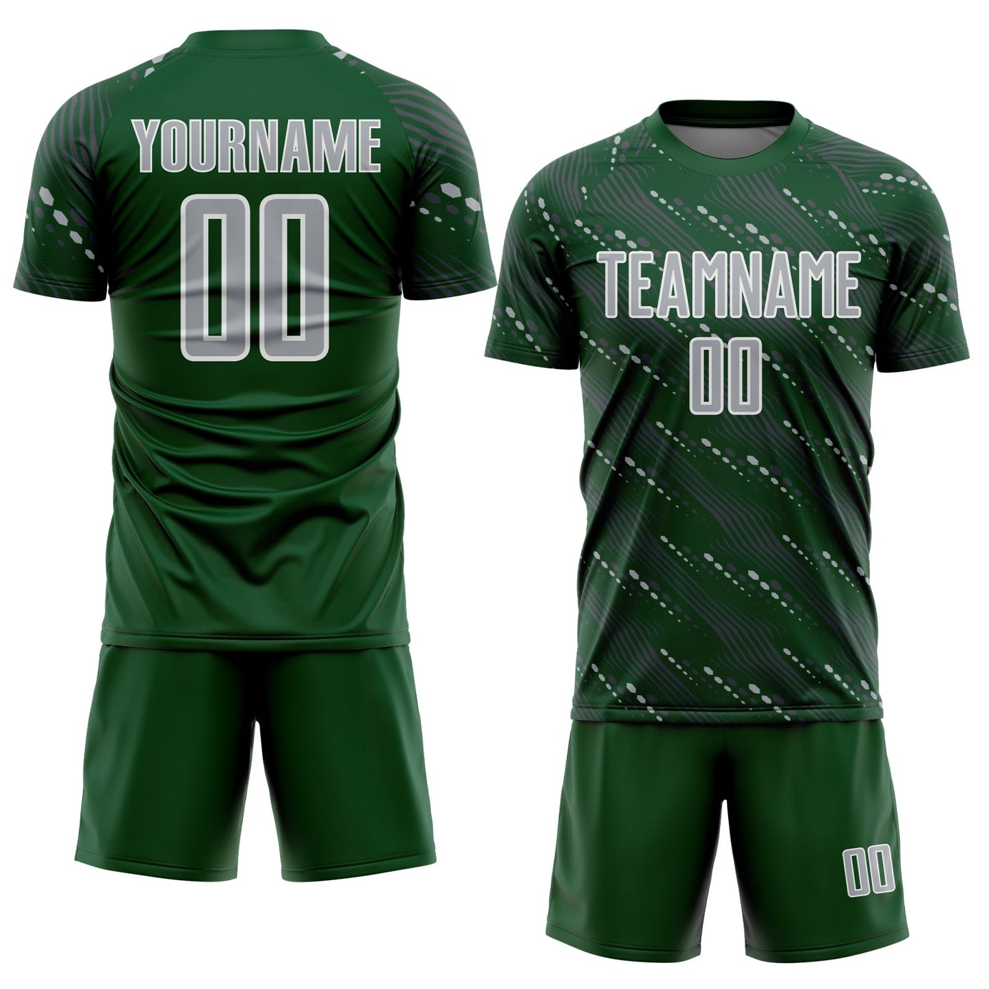 Custom Green Gray-White Slant Lines Sports Sublimation Soccer Uniform Jersey view 2
