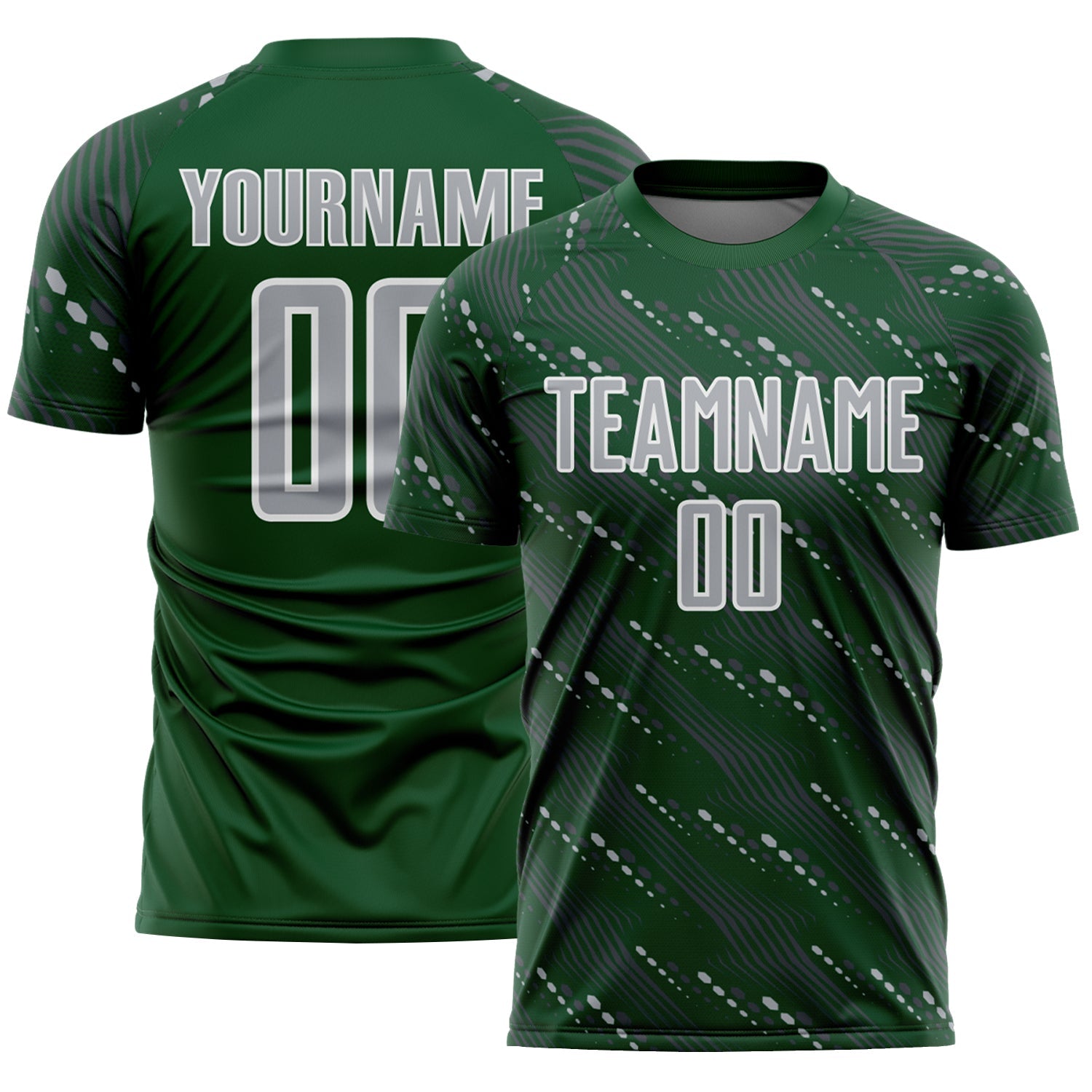 Custom Green Gray-White Slant Lines Sports Sublimation Soccer Uniform Jersey - Main View