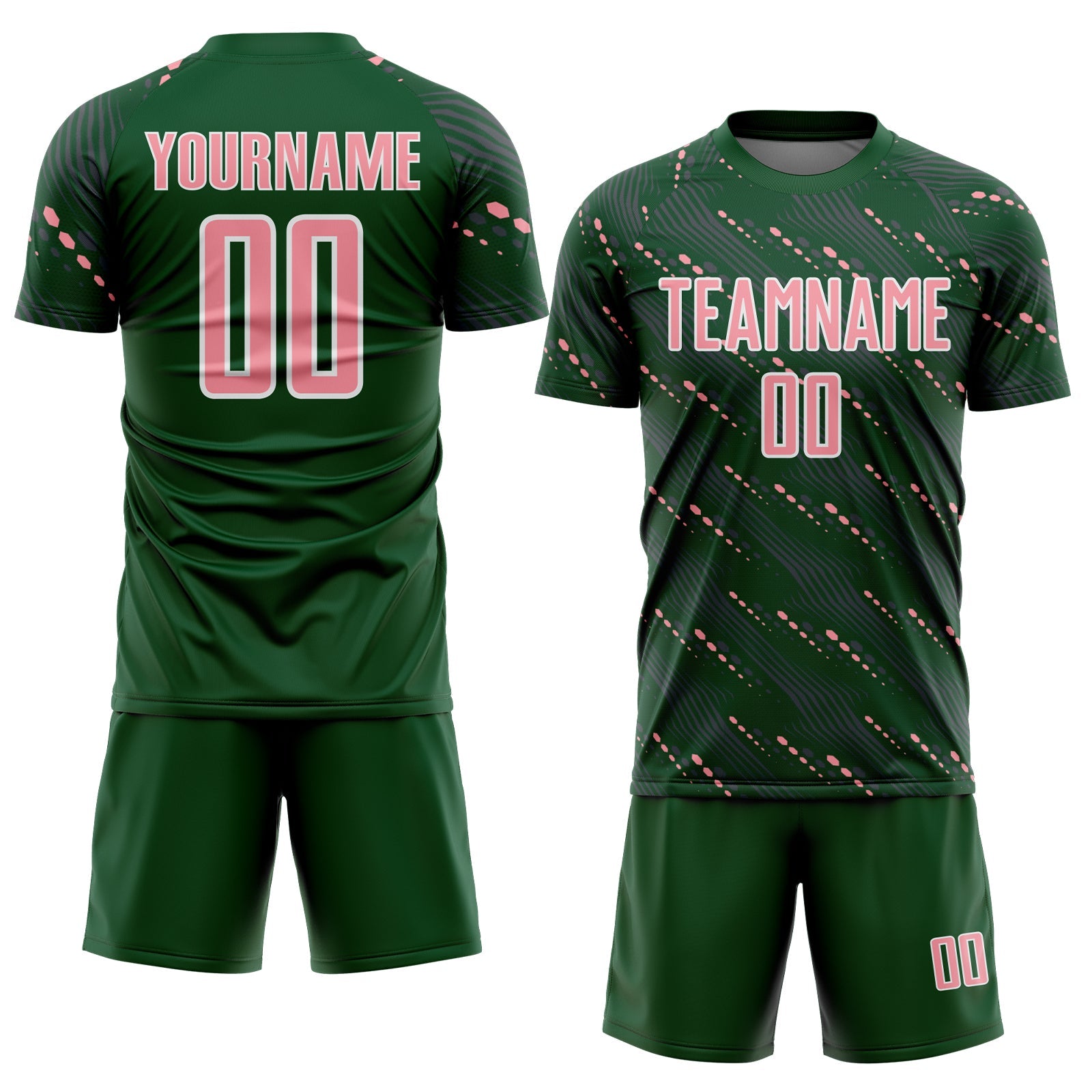 Custom Green Medium Pink-White Slant Lines Sports Sublimation Soccer Uniform Jersey view 2