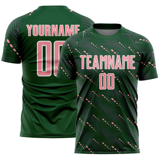 Custom Green Medium Pink-White Slant Lines Sports Sublimation Soccer Uniform Jersey - Main View