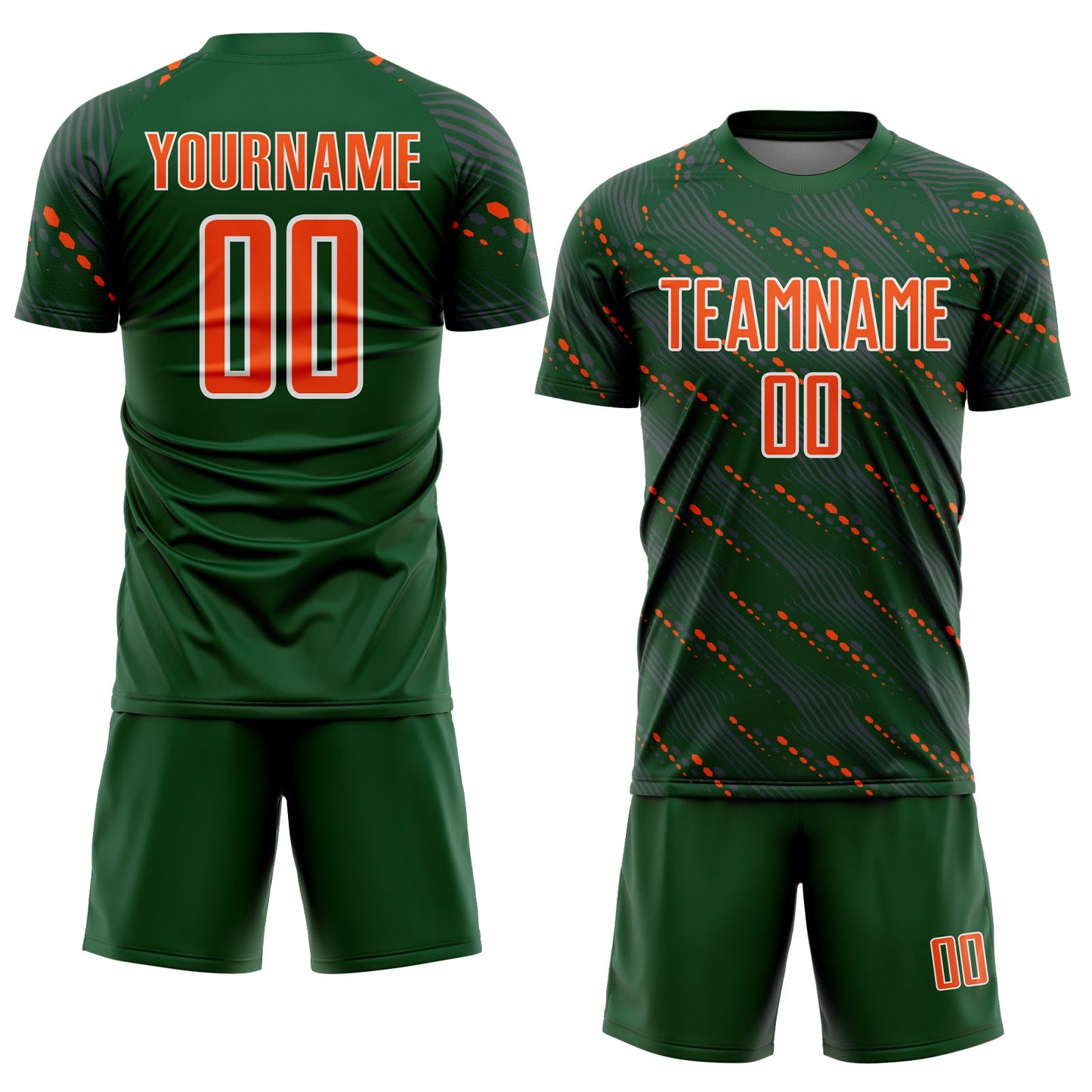 Custom Green Orange-White Slant Lines Sports Sublimation Soccer Uniform Jersey view 2