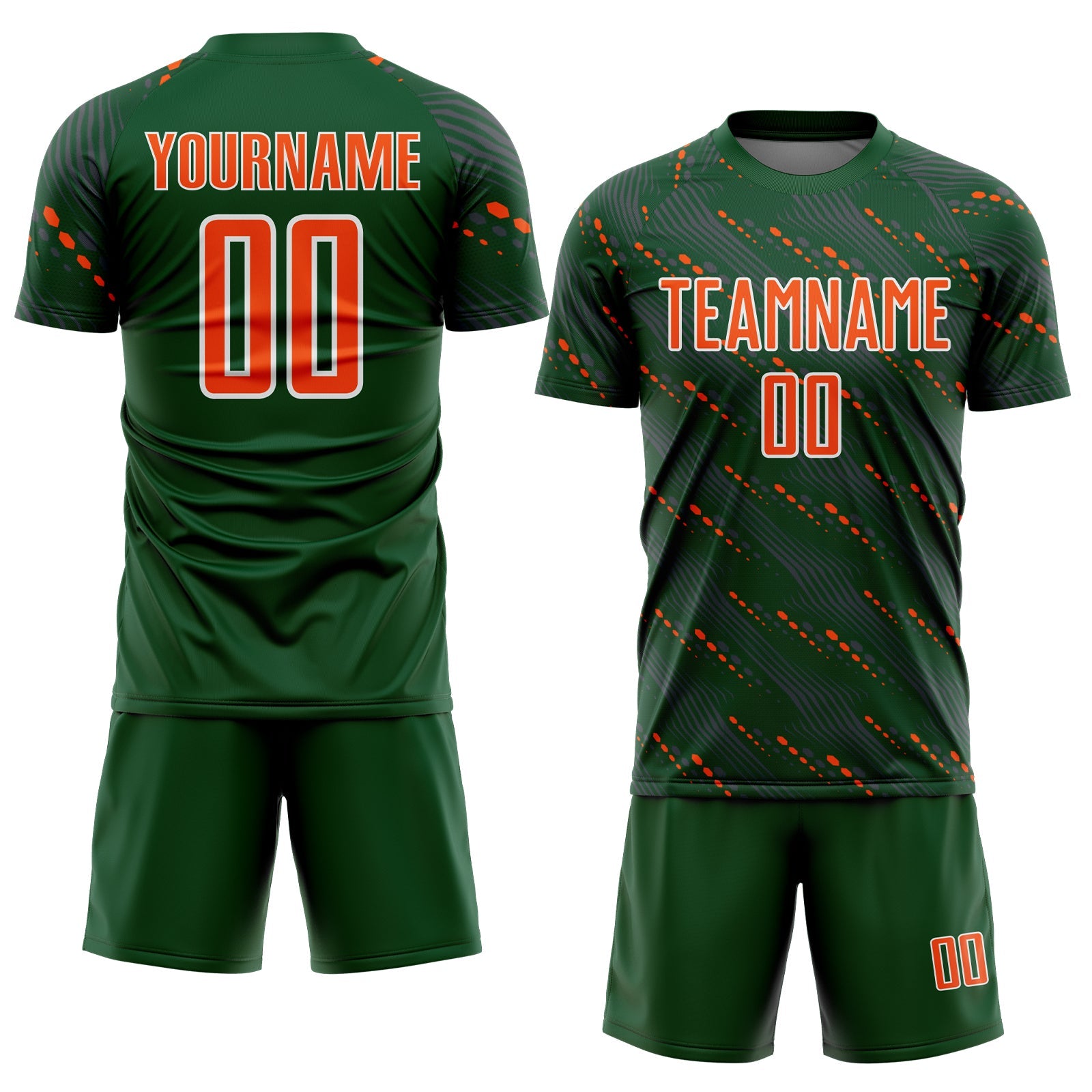 Custom Green Orange-White Slant Lines Sports Sublimation Soccer Uniform Jersey view 2
