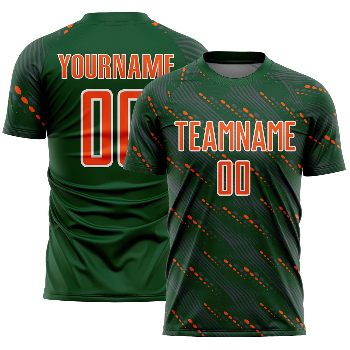 Custom Green Orange-White Slant Lines Sports Sublimation Soccer Uniform Jersey - Main View