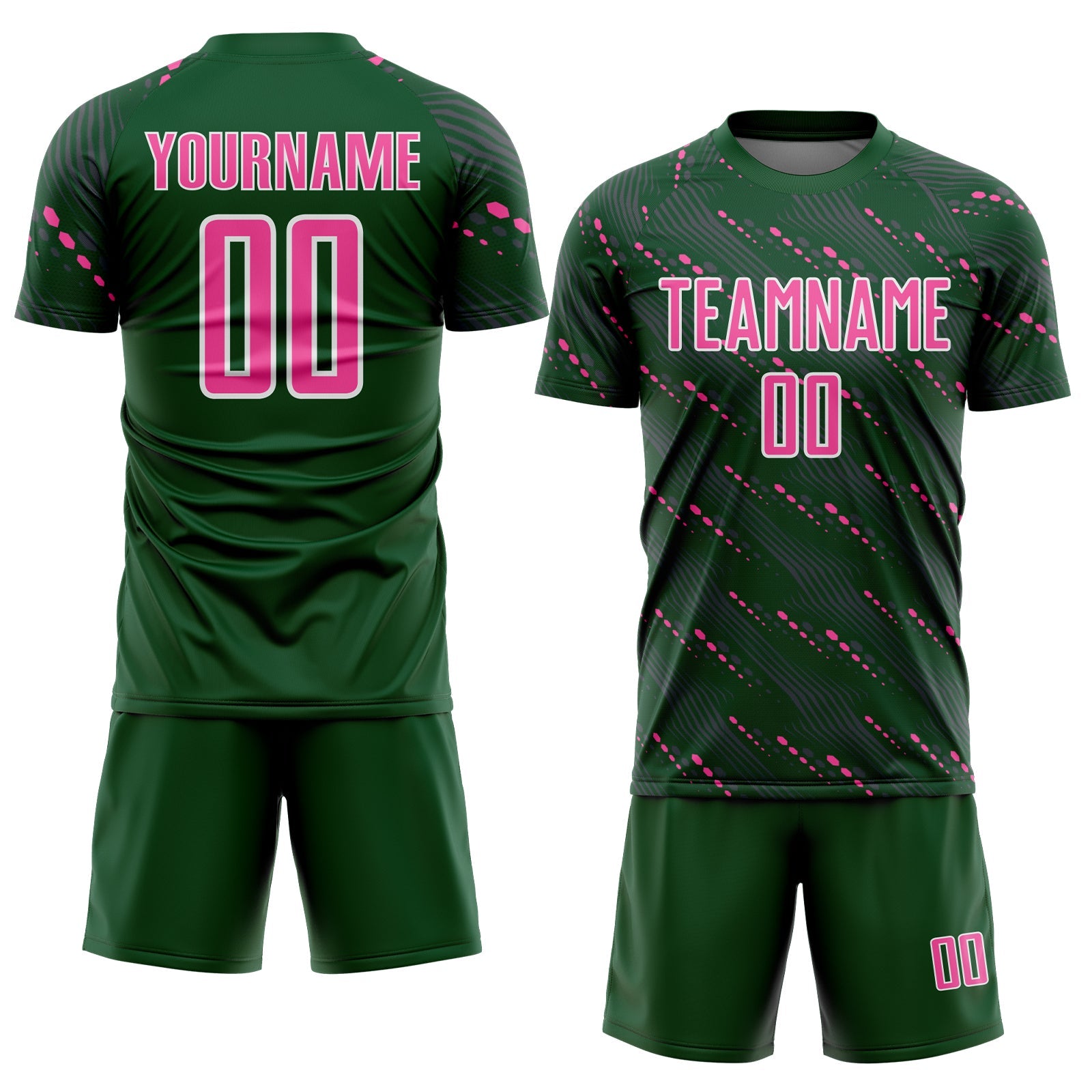 Custom Green Pink-White Slant Lines Sports Sublimation Soccer Uniform Jersey view 2