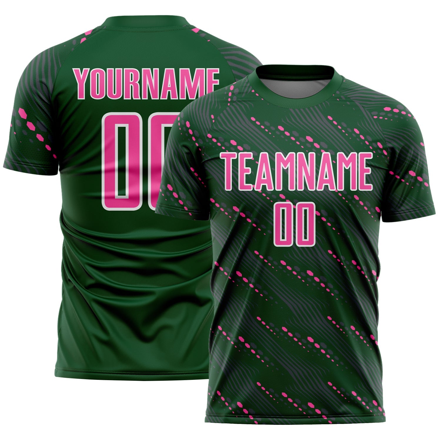 Custom Green Pink-White Slant Lines Sports Sublimation Soccer Uniform Jersey - Main View