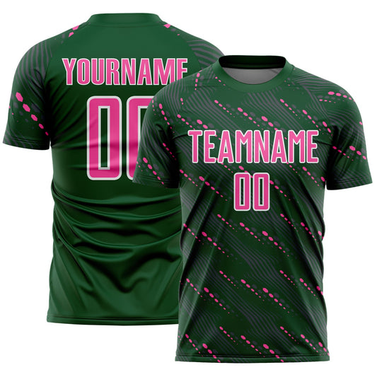 Custom Green Pink-White Slant Lines Sports Sublimation Soccer Uniform Jersey - Main View