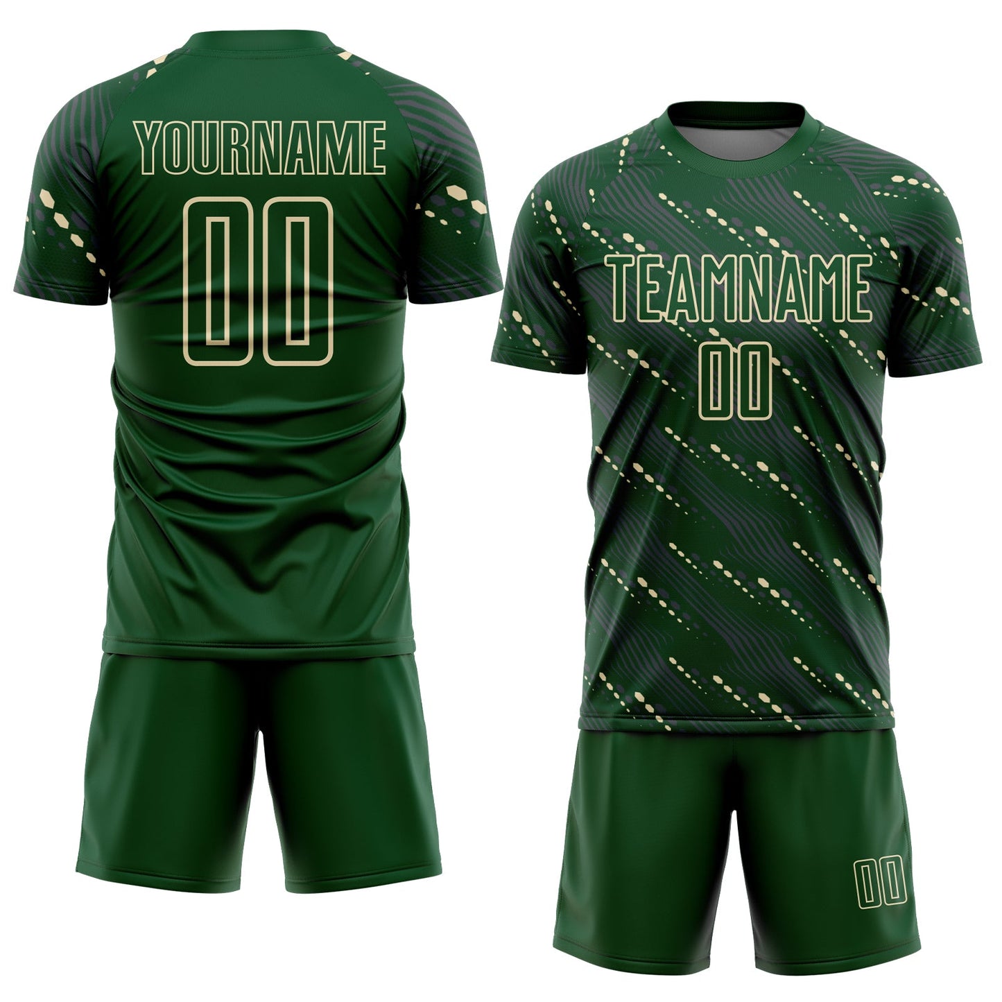 Custom Green Cream Slant Lines Sports Sublimation Soccer Uniform Jersey view 2