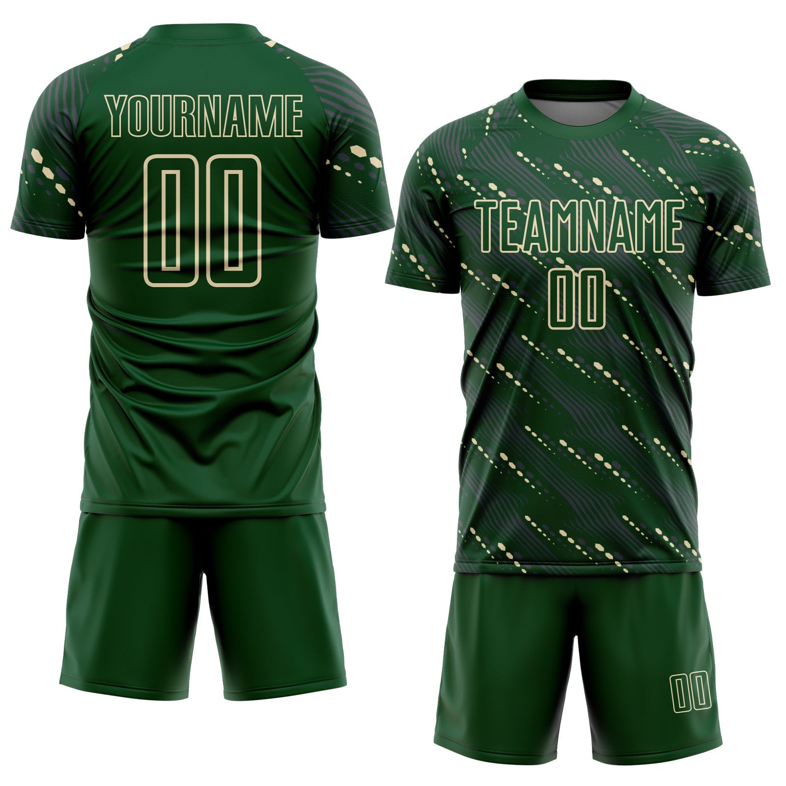 Custom Green Cream Slant Lines Sports Sublimation Soccer Uniform Jersey view 2