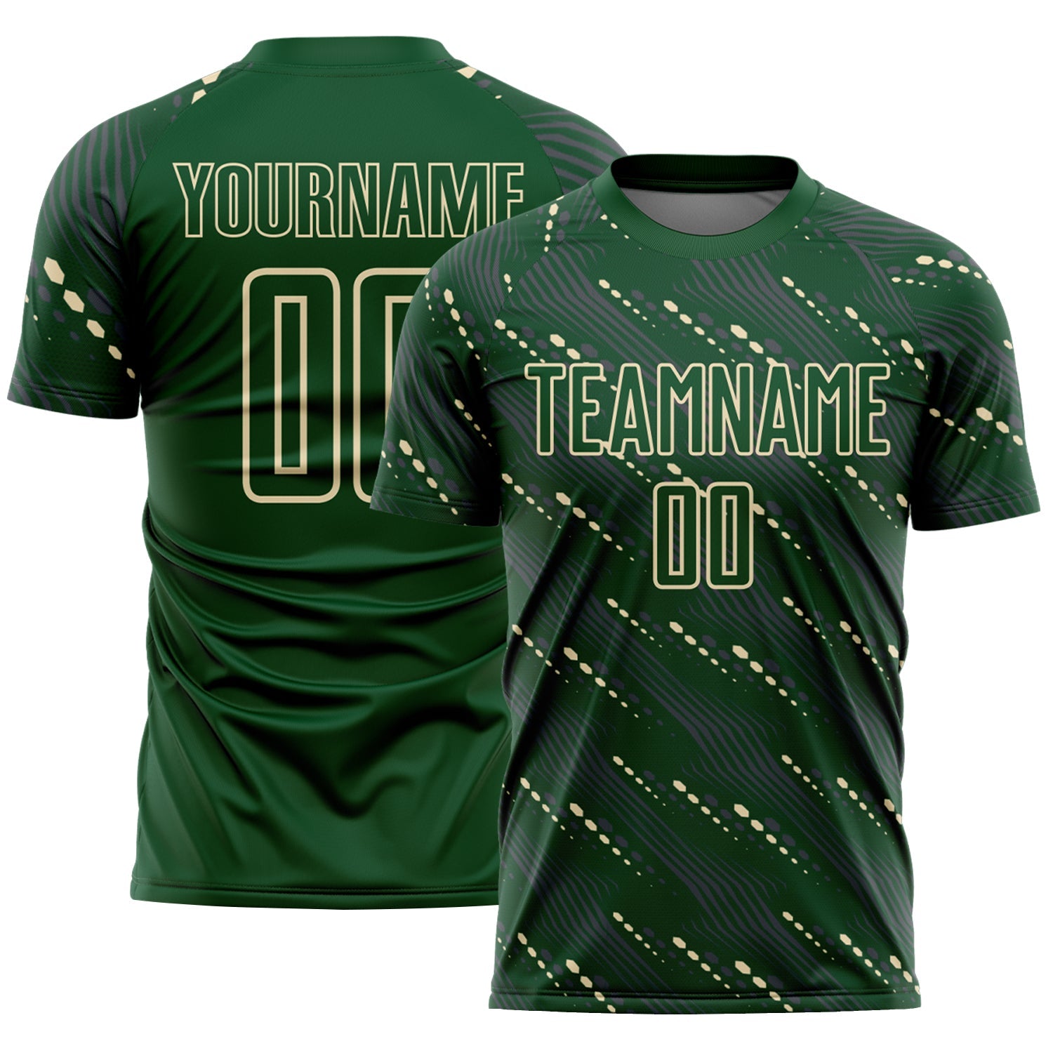 Custom Green Cream Slant Lines Sports Sublimation Soccer Uniform Jersey - Main View