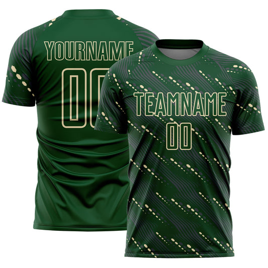 Custom Green Cream Slant Lines Sports Sublimation Soccer Uniform Jersey - Main View