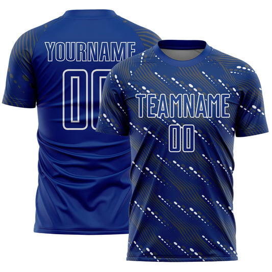 Custom Royal White Slant Lines Sports Sublimation Soccer Uniform Jersey - Main View
