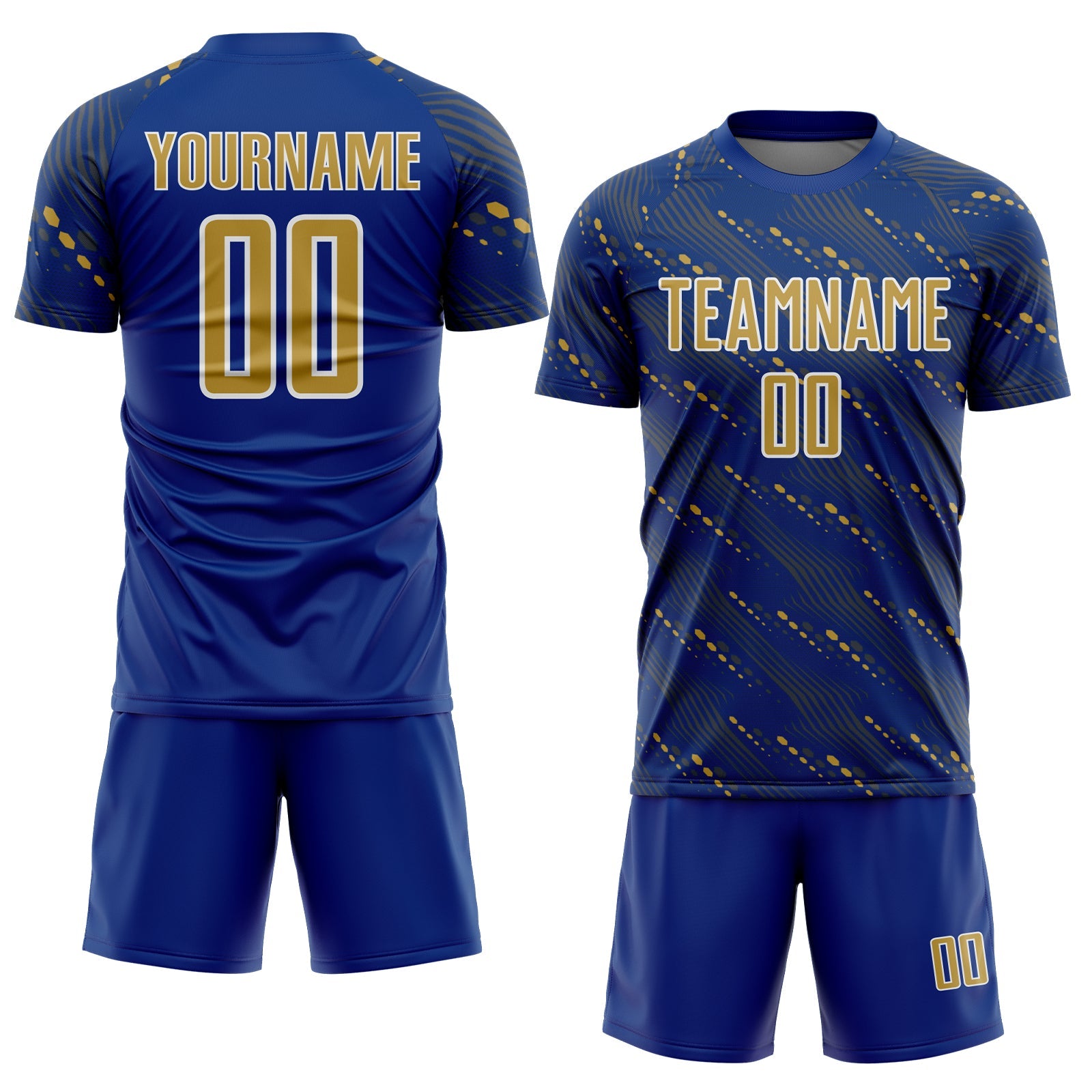 Custom Royal Old Gold-White Slant Lines Sports Sublimation Soccer Uniform Jersey view 2