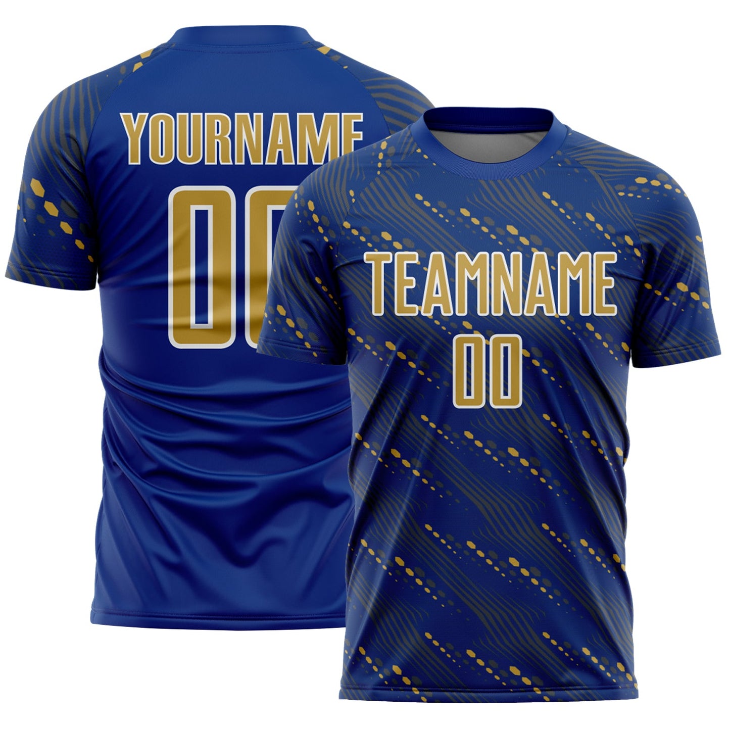 Custom Royal Old Gold-White Slant Lines Sports Sublimation Soccer Uniform Jersey - Main View