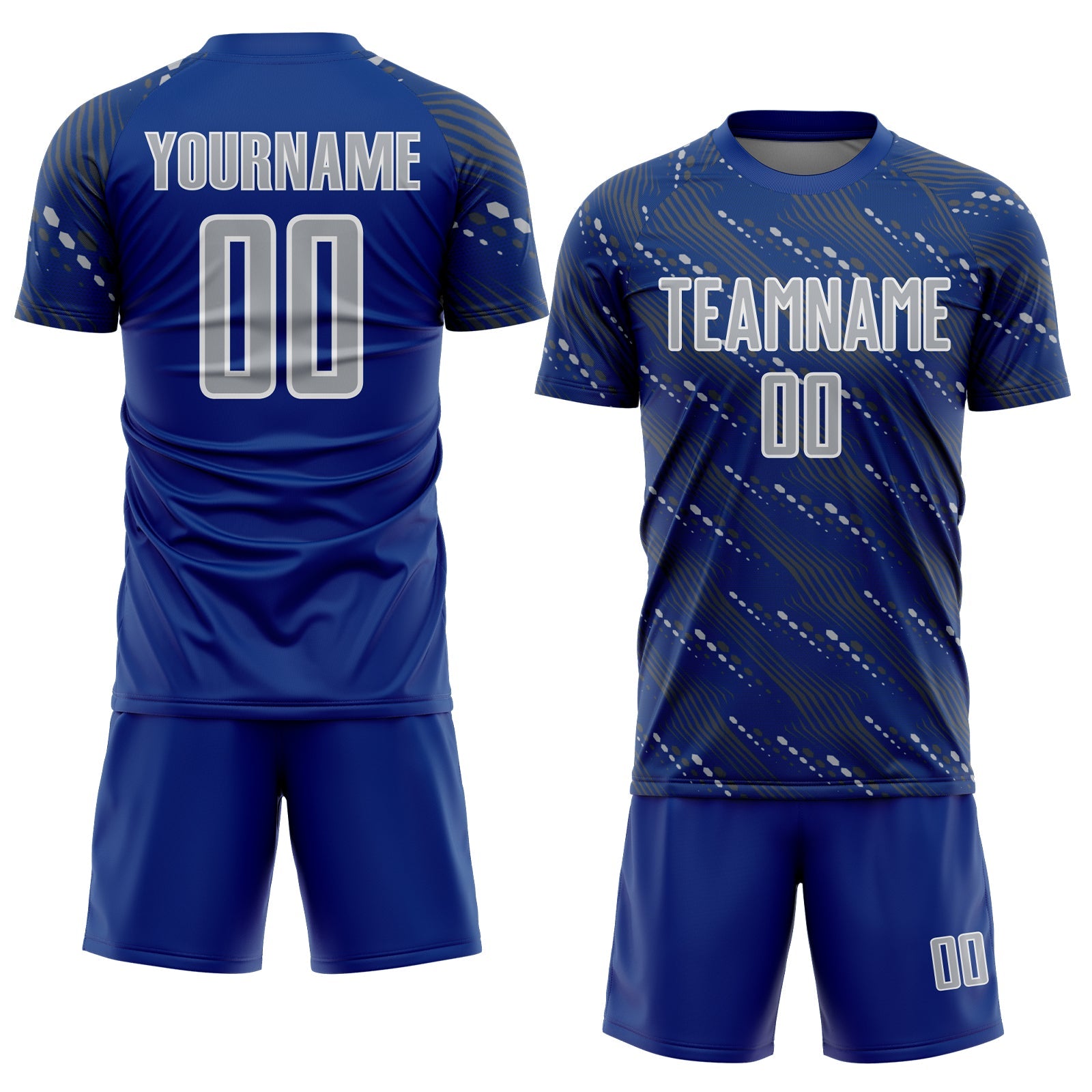 Custom Royal Gray-White Slant Lines Sports Sublimation Soccer Uniform Jersey view 2