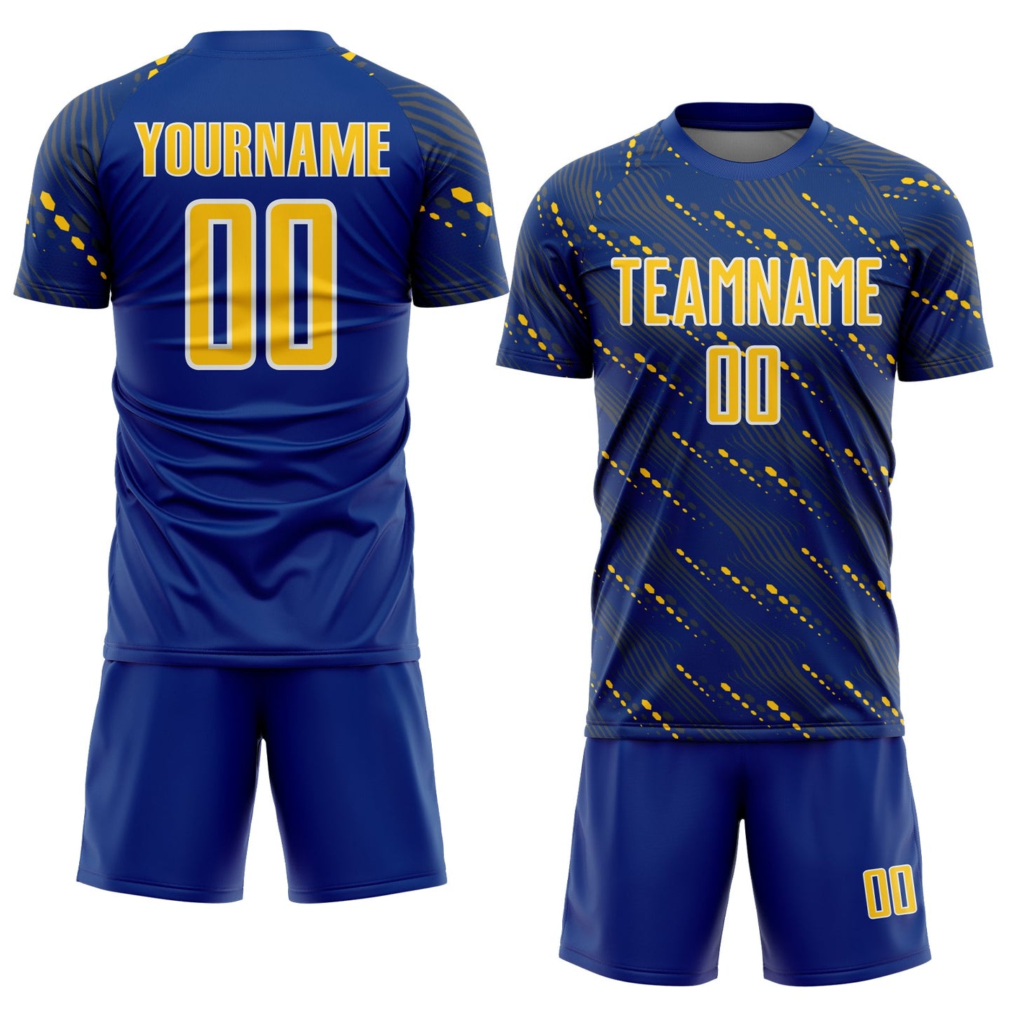 Custom Royal Yellow-White Slant Lines Sports Sublimation Soccer Uniform Jersey view 2
