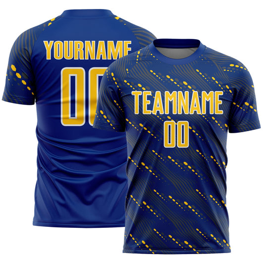 Custom Royal Yellow-White Slant Lines Sports Sublimation Soccer Uniform Jersey - Main View
